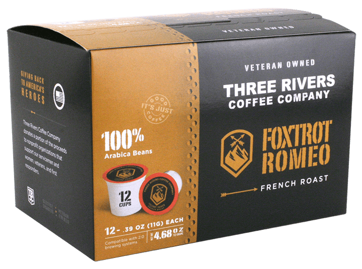 Three Rivers Coffee Company Foxtrot Romeo Coffee Pods 12 Pack Front